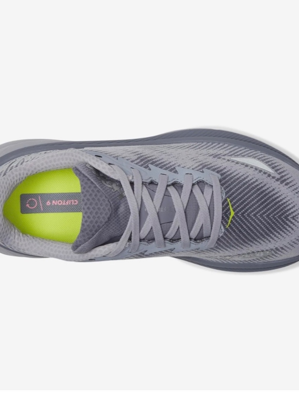 Hoka Women's Grey Mesh Slip-On with Pink Outsole and Lime Heel Tab - Picture 12 of 15